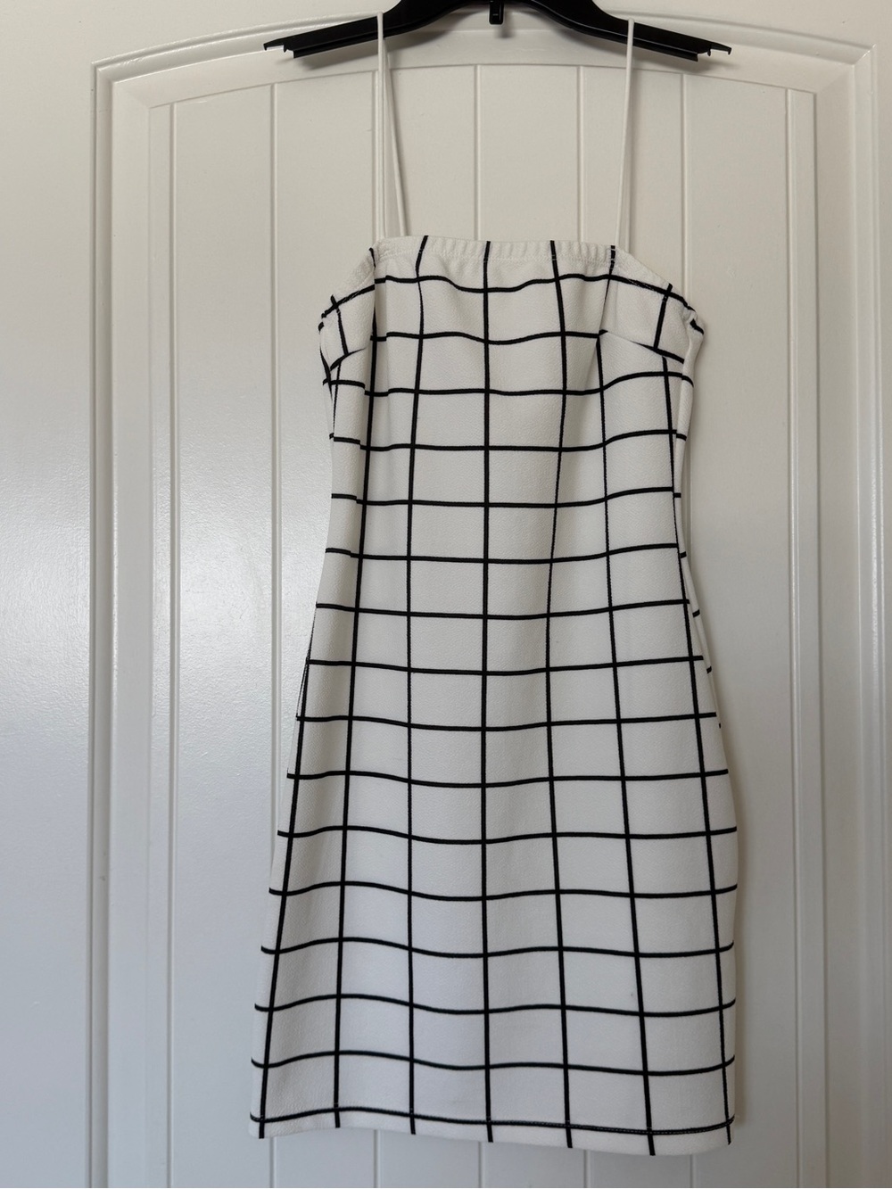 Y2K SHEIN White and Black Grid Spaghetti Strap Windowpane Mini Dress